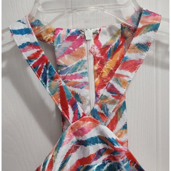 Hutch Anthropologie Women's Maui Halter Dress Colorful Palm Leaf Feather Size 10 - Picture 4 of 13